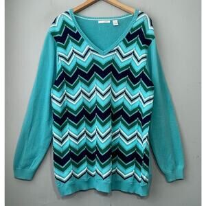 Liz Golf Plus Size 2X Blue Chevron Pointelle Preppy Sporty Tennis Prep Sweater